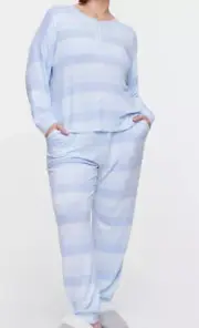 NWT LADIES PETER ALEXANDER SOFT FUZZY BLUE STRIPE PJ SET PLUS SIZE 3+ / 24 - 26