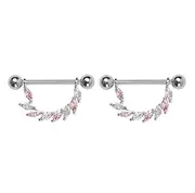 [Niaspi] 14G 316L Surgical Steel Nipple Piercing Jewelry D-Shaped CZ Leaf Dangle Nipple Rings Nipple Straight Barbell Studs Nipple Shield Ring Body Piercing Jewelry for Women