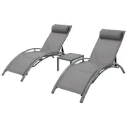 3PC Sun Lounge Outdoor Lounger Steel Table Chairs Patio Furniture Grey