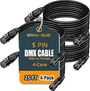 SMALL-EYE DMX Cables 25 ft 4 Pack - 5 Pin Male to Female, 4-Core Shielded DMX512 Stage Lighting Cable (25')
