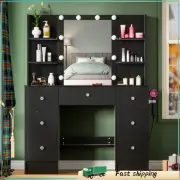 Black Dressing Makeup Dressing Table with 10 LED Lights Mirror Dresser Desk