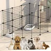 Ricjurzzty Pet Playpen,Portable Metal Wire Mesh XXS Size 30cm(11.8in),Small Animal DIY Pen Cage Yard Fence,Outdoor & Indoor for Kitty,Puppy,Rabbit Hedgehog,Guinea Pig,Chinchilla (20 Panels, Black)