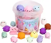 24Pcs Mini Stress Relief Anxiety Toys Easter Basket Stuffers for Kids Party Favors Mochi Squishy Toys Squishy Stress Relief Toys Mochi Animal Toys with Storage Box