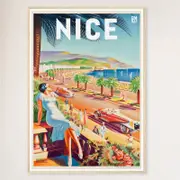 Galrie Charming Vintage Travel Poster of Nice French Riviera Art Print Home Décor, Wood Frame, A1 60 x 84cm (23 x 33inch)