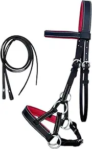 CHALLENGER Horse Western Leather Padded Bitless Sidepull Bridle Reins 77RS33
