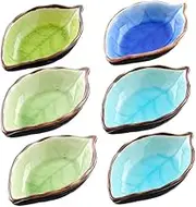 6Pcs 3.3 Inch Ceramic Dipping Sauce Bowls, Dipping Sauce Dishes, Soy Sauce Dish, Side Dish Bowls, Small Dip Bowl for Condiments, Appetizer, Dessert, BBQ, Sushi (Leaf Shape)