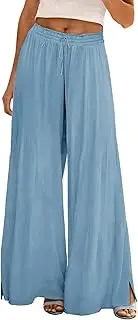 [Generic] Women's Summer Wide Leg Pants Drawstring High Waist Solid Pants Casual Cotton Leisure Daily Pants Sweats Pants for Women
