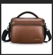 DOMISO Large Water Resistant Camera Bag With Shoulder Strap Anti Shock Brown