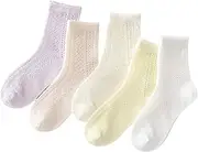 [XWANZI] Toddler Girls Mid-Calf Socks Little Girl Lightweight Breathable Thin Style Mesh Ruffle Socks 5 Pairs