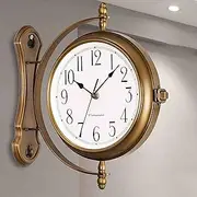 Double-Sided Wall Clock, Double-Sided Wall Clock Station Retro Dial with Stem Fixing Pendulum for Indoor and Outdoor Home Garden Metal, Quiet (Yellow)