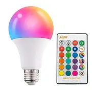 E27 A19 RGBW Color-Changing LED Bulb with Remote, 5W/10W, 16 Colors, Dimmable Memory Function for Party, Bedroom, Outdoor 1 Pack