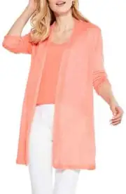 NIC+ZOE Long Linen Blend Pink Cardigan L131823 Size Small