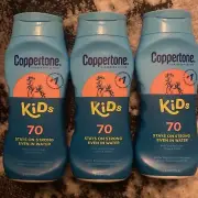 Lot Of 3 Coppertone Kids Sunscreen Lotion SPF 70 - Stays on Strong - Exp 03/2025