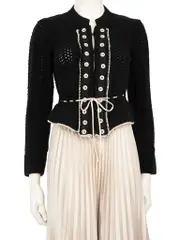 Black Wool Contrast Stitch Knit Cardigan