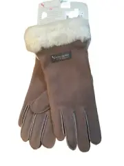 Ugg Koolaburra Suede Leather Gloves Sz Medium Womens Faux Fur Trim Taupe