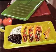 Set of Three Taco Holder Stand Up Divider Plates Multi Colored Plastic Plates