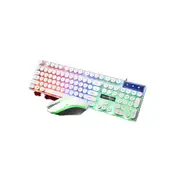 Q210 Rainbow Backlit USB Wired 104Key Mechanical Keyboard and 1600 DPI LED Mouse Combo WHITE COLOR