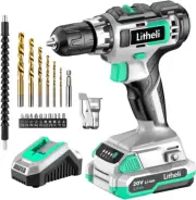 Litheli Cordless Drill Set, 20V Max Power Drill Cordless Set, 3/8” Keyless Chuck