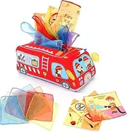 Jollybaby Sensory Tissue Box: Musical, Colorful, & Montessori-inspired Fun for Babies 6-12 Months Perfect Fire Engine Gift Motor Function Early Stage Baby Toy