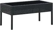 Garden Table, Black PE Rattan Outdoor Side Coffee Table with Glass Top, Durable Steel Frame for Patio, Balcony, Backyard