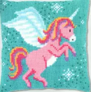 DIY Vervaco Unicorn Pegasus Chunky Cross Stitch Needlepoint 16" Pillow Top Kit