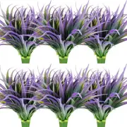 8Pcs Artificial Grass Plant Fake Outdoor Plastic Plants UV 8, Light Purple