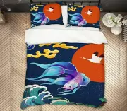 3D Blue Fish Crane ZHUA1307 Bed Pillowcases Quilt Duvet Cover Set Queen King Zoe