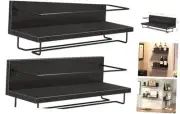 Wall Mounted Wine Rack 2 Pack, Wine Shelf Hanging Floating Wall Shelves, Black