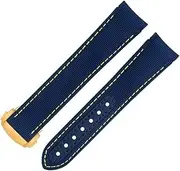 [KAVJU] 20mm Curved End Watch Band For Omega Strap AT150 Seamaster 300 Planet Ocean De Ville Speedmaster Yellow Line High Density Nylon Cowhide Watchbands