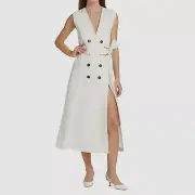 $1890 Carolina Herrera Women's White Button Front Belted Waist Wrap Dress Size 6