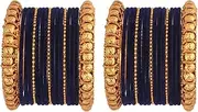 [Efulgenz] Boho Metal Bracelet Bangles Indian Bridal Bangles Velvet Beaded Bracelet Bangle Set Indian Wedding Party Bangles with Plain Velvet Bangles Fashion Statement Jewelry