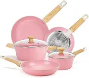 Pots and Pans Set Nonstick,7 Piece Cookware Set with Handle,Ceramic Nonstick Frying Pan & Saucepan & Stockpot,Dishwasher/Oven Safe,PFAS/PFOA Free(Pink)
