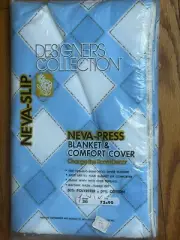 Vintage Comforter & Blanklet Cover 72 x 90 Blue White Geometric Print Neva Press