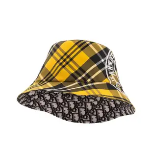 【Dior 迪奧】限量色蘇格蘭紋雙面黑色混☆Checkn Dior 圖案漁夫帽(57)