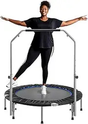 DUMOS 40/48" Foldable Mini Trampoline for Adults, Rebounder Trampoline for Adults with Adjustable Bar, Indoor Trampoline, Exercise Trampoline, Fitness Trampoline Max Load 330lbs