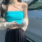 Sheer Cardigan / Tube Top Tube Top - Blue - One Size