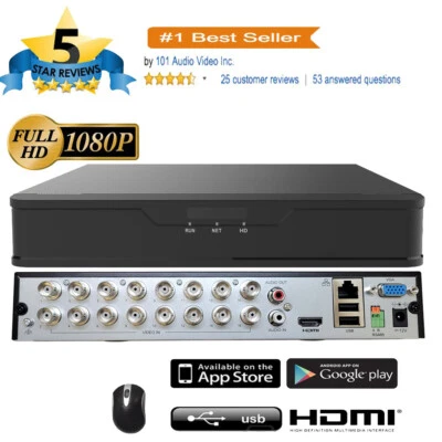 101AV 16CH DVR Security System H.265/H.264 5in1 NVR, HD-TVI/CVI/AHD/IP, 3TB HDD