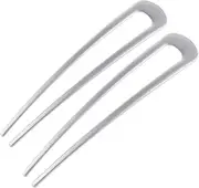 INCAUCA 2 Pack Simple Metal U Shaped Hairpins, French Style Hair Pins for Women Girl, Hair Stick Forks, Hair Styling Pins for Updo Buns, 2 Prong Tortoise Shell U Shaped Hair Pin Chignon (Silver)