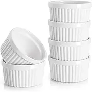 6oz White Porcelain Ramekins, 6Pcs 6 oz Ramekins for Creme Brulee Porcelain Ramekins Oven Safe