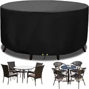 Funshot Garden Furniture Covers Waterproof, Ø300x90cm Extra Large Round Table Cover, 420D Oxford Fabric Outdoor Circular Patio Set Cover, Windproof, Anti-UV