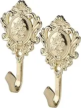 Beavorty Curtain Rods Golden 2pcs Zinc Alloy Wall Hooks Vintage Design Fit for Various Rooms