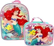 Ruz Disney Kids School Backpack with Lunch Box Set. 2 Piece 15” Book Bag and Lunch Box Bundle (Little Mermaid), Large