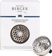 [MAISON BERGER] Refillable Car Air Freshener Vent Clip Diffuser Set - 1.75" Diameter x 1.25" Depth - Made in France (Honeycomb Chrome)