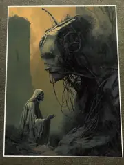 Ancient Robot Encounter Dark Fantasy Art Poster 18x24in