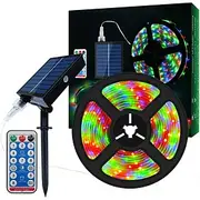 5m 16.4ft RGB Solar Rope Lights Outdoor Waterproof LED Strip Light 300 LEDs SMD2835 with Remote Control 8 Modes Color Changing USB Charging 1000mAh IP67 Decor