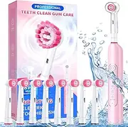 TEETHEORY Rotating Electric Toothbrush for Adults with 8 Brush Heads, Deep Clean Rechargeable Electric Toothbrush with 4 Modes and 2 Min Smart Timer, Last 30 Days and IPX7 Waterproof Pink