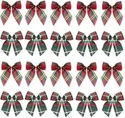 WELANE Christmas Tree Bows, 20 PCS Mini Red and Green Buffalo Plaid Bows for Christmas Trees Accessories, Christmas Decoration (7.5cm/3in)