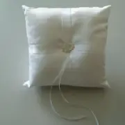 Ring Pillow Satin Organza Rhinestone Heart Rhinestones White