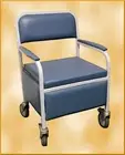 BEDSIDE COMODE, Grey Frame, Steel Blue Cordova Upholstery, Locking Castors, NEW