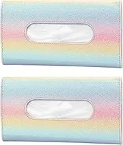 Soleebee 2 Pcs Car Tissue Holder, Sun Visor Napkin Holder Car Backseat Tissue Dispenser Polyester Car Tissue Box with Tissue Refill (Sparkle Rainbow)